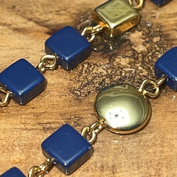 Worthington square gold & navy blue bead necklace - Picture 6 of 6
